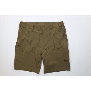 Fintech Mens XL Spell Out Performance Stretch Fishing Outdoor Cargo Shorts Green